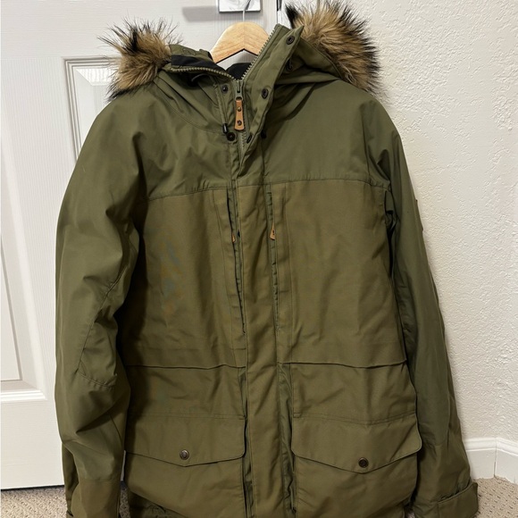 Olive Green Parka with Faux Fur Hood